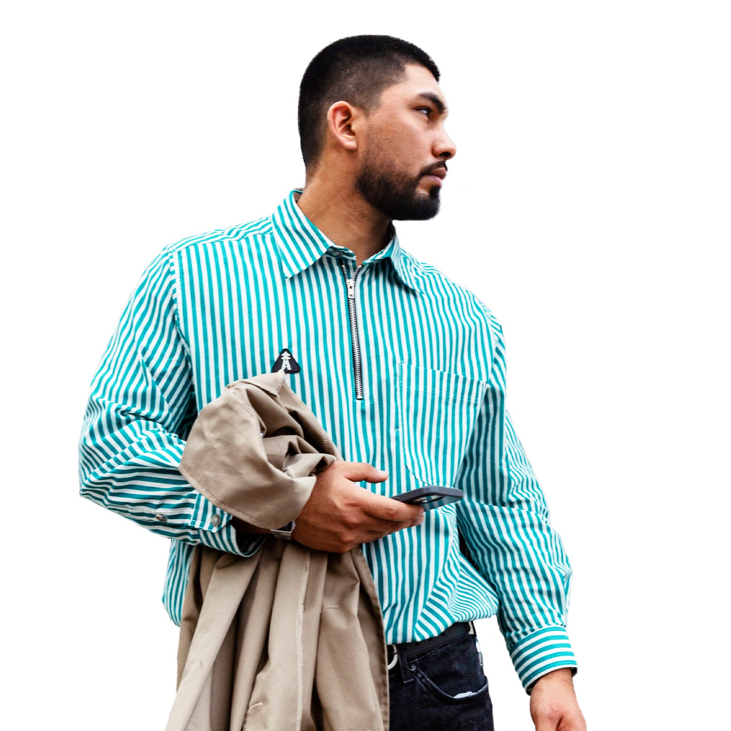 Camisa Oversized Cierre Verde Rayada