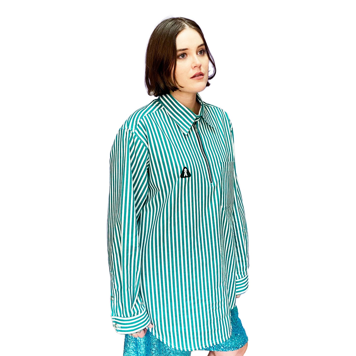 Camisa Oversized Cierre Verde Rayada