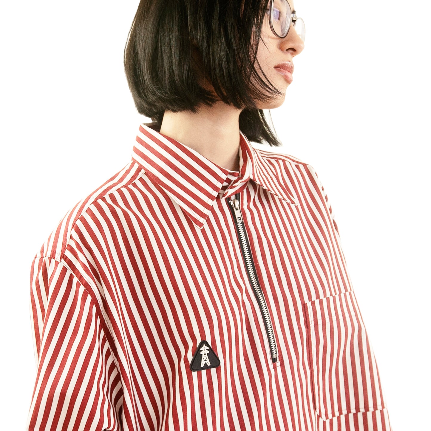 Camisa Oversized Cierre Roja Rayada